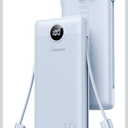 VEGER AC Wall Plug Portable Charger, 10000mah Slim Portable Charger Built in Cables, USB C Power Bank 15W Fast Charging, Travel Essential Battery Pack Compatible with iPhone, Android and More(Blue)