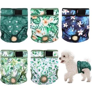 Dog Diapers Female 5pcs,Reusable Dog Doggie Puppy Doggy Diapers Female, Period Panties in Heat, Leaf, XXLarge