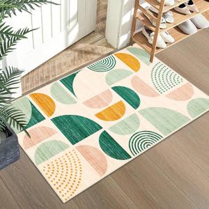 MUJOO Green Small Rug Washable,Boho Area Rugs for Entryway Bathroom Entry Entrance Bedroom Kitchen,Front Door Mat Throw Carpet Non Slip Indoor Soft Modern Abstract 2x3 Sage Green (Green and Yellow)