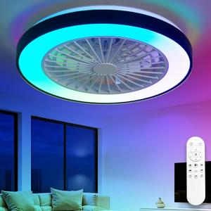 Depuley RGB Ceiling Fan with Light: 19" Enclosed Low Profile Flush Mount