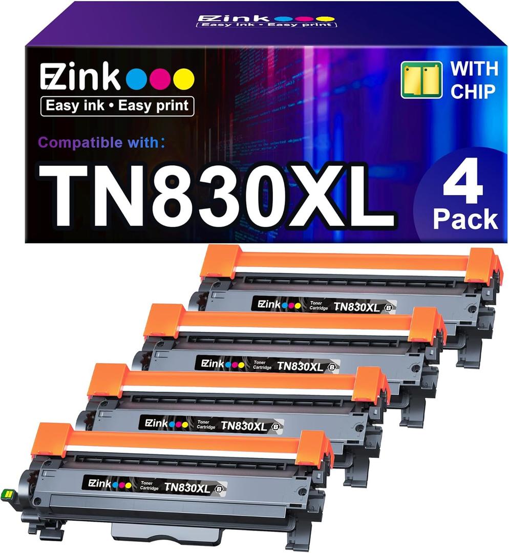 E-Z Ink Compatible TN830XL Toner Cartridge Replacement for Brother TN830XL TN830 TN 830 Toner Cartridges with Brother DCP-L2640DW HL-L2460DW HL-L2480DW HL-L2400D HL-L2405W Printer (4 x TN830XL Toner)