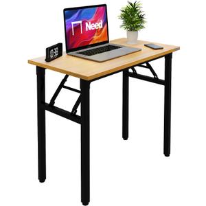 Need Folding Desk Small Desk 31 1/2" No Assembly Foldable Computer Desk for Small Space/Home Office/Dormitory,Teak&Black Frame