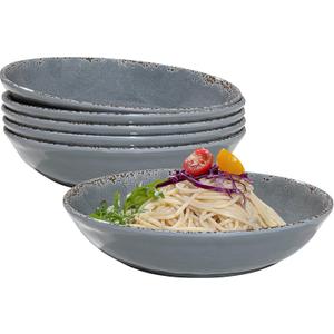 Melamine Pasta Bowls Set,6 Piece 9.25 inch Vintage Melamine Pasta/Salad/Ramen/Noodle/dinner/Fruit Bowls, Set of 6,Unbreakable Large Shallow Serving Bowls set,Cool Grey