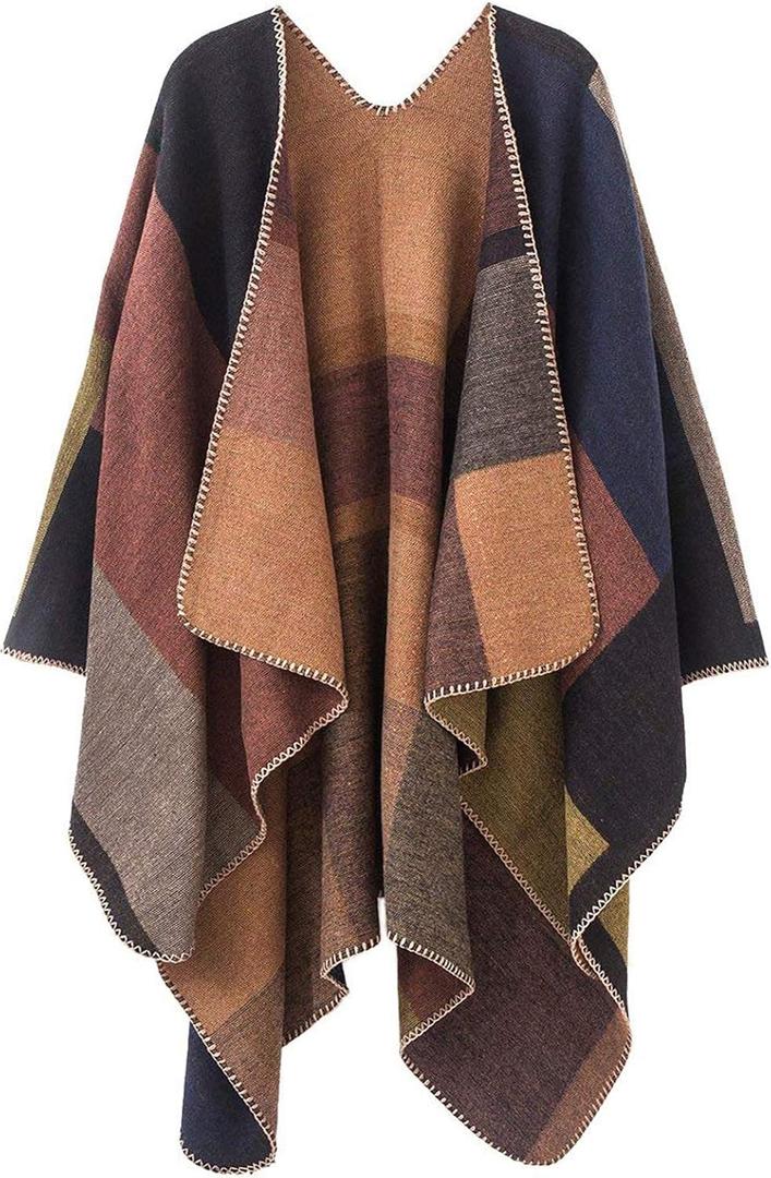 Lacavocor Women's Warm Shawl Wrap Cape Winter Cardigan Sweaters Open Front Poncho (A1-khaki)