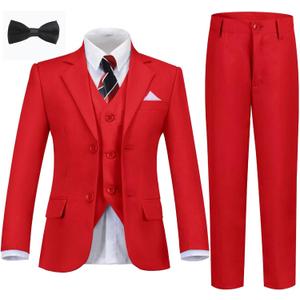 Boys Formal Suit Set Kids Tuxedo Suits for Boys Easter Wedding Outfit with Ties and Pocket Square (7, Red-7pcs)
