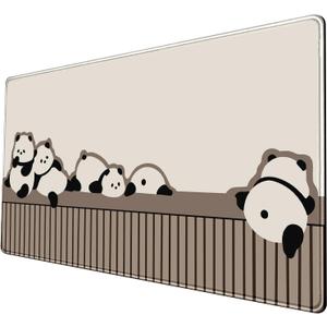 Cute Panda Mouse Pad Xl-31.5x15.7in-Anime Desk Mat-Beige Desk Pad-Large Kawaii Keyboard Mat-with Non-Slip Base Stitched Eges
