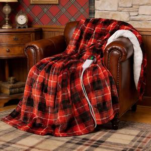 Red Christmas Electric Heated Blanket 62"x84", Fast Heating Twin with 8 Hours Auto Off/8 Heats Levels, Soft Plaid Sherpa with ETL Certification, Gift for Women Adults Keep Warm in Home Office