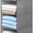 Large Hanging Sweater Organizer for Closet,Collapsible 6-Shelf Hanging Closet Shelves with Drawers, Washable (Grey-5 Shelf)