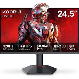 KOORUI G2511E 24.5 Inch Gaming Monitor, 320Hz 1ms Fast IPS PC Monitor, FHD 1080P, HDR 400, 95% DCI-P3 Color Gamut, Adaptive Sync Compatible, Ergonomic Stand, HDMI 2.0 & DP 1.4, Black