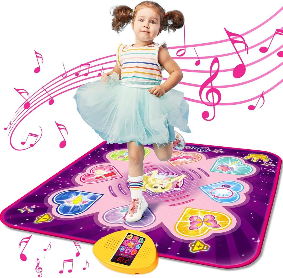 KIZZYEA Dance Mat Toys for 3, 4, 5, 6, 7, 8+ Year Old Girls, Music Dancing Pad with 7 Game Modes, LED Lights, Built-in Music, Adjustable Volume, Birthday Gifts for 3-12 Years Old Girls