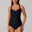 RXRXCOCO High Waisted 2 Piece Tankini Swimsuits for Women U-Wire Push Up Bathing Suit Tummy Control Ruched Swimwear (Black, XL)