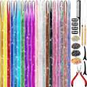 GrennMauler Hair Tinsel Kit (48 Inch, 20 Colors, 4800 strands), Tinsel Hair Extensions with Tools， Heat Resistant Fairy Hair Tinsel Kit for Women Girls Hair Accessories