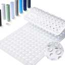 Yimobra Bathtub Mat Non Slip, 34.5"X15.5" Long Shower Mat for Inside Shower, Machine Washable Bath Mat with Drain Holes & Strong Suction Cups, Soft on Feet, Bathroom Essentials, White