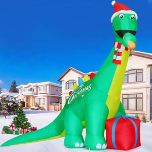 GOOSH 11.8 FT Christmas Inflatables Dinosaur Outdoor Decorations Blow Up Yard Giant Green Dinosaur and Red Gift Box with Built-in LEDs for Party Yard Garden Lawn Decor