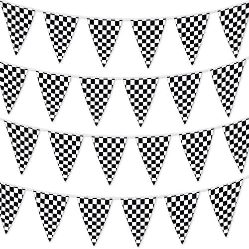 Checkered Flags Black and White Pennant Racing Banner | NASCAR Theme Party Decoration Plastic Flag | Race Car Parties Décor | Decorative Birthday BBQ Bar Hanging Accessories | 1 Banner