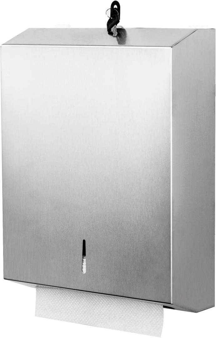 Paper Towel Dispenser Wall Mount Commercial, Brushed Stainless Steel & Fingerprint Resistant, Lockable, for c fold/Multifold/Trifold Paper Towels, Touchless Hand Towels Holder (Silvery)