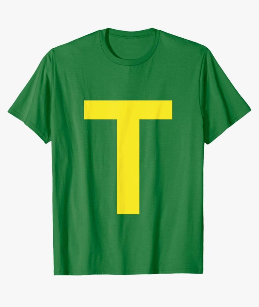 Letter T in Yellow on Green Costume Halloween Party T-Shirt Size M