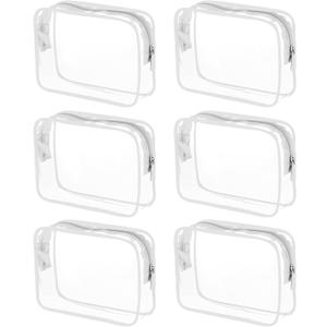 Tergy 6 Packs Clear Cosmetics Bags for Women Men Waterproof Toiletry Bags PVC Makeup Bags Organizer Case with Zipper for Travel Bathroom (6 White Colors)