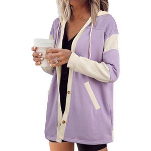 SHEWIN Jackets For Women Casual Long Sleeve Button Down Hoodies Shackets Womens Fall Fashion 2025 (Purple, M)