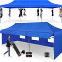 COBIZI 10x30 Pop Up Canopy Tent with Awning,Heavy Duty Canopy UPF 50+ All Season Wind Waterproof Commercial Outdoor Street Vendors Party Tents for Parties Canopy with Roller Bag(10 x 30 ft Blue)