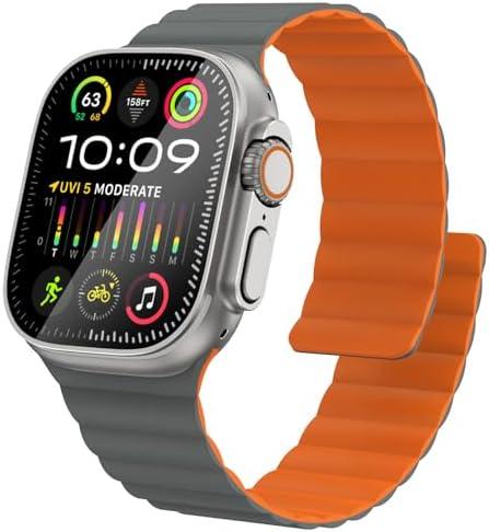 Fullife Silicone Magnetic Band Compatible with Apple Watch Ultra 3/2/1 Band 49mm for Men Women, Sport Solo Loop for Apple Watch Series 11/10 46mm, 9/8/7 45mm, SE3/6/5/4 44mm, 3/2/1 42mm Contrast Color, Pack 2