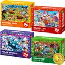 QUOKKA Puzzles for Kids Ages 4-6 - 4 x 60 Puzzles for Toddlers 5-8 - Educational Search & Find Toy for 8-10 yo for Learning Forest Polar, USA National Park Animals & City Life