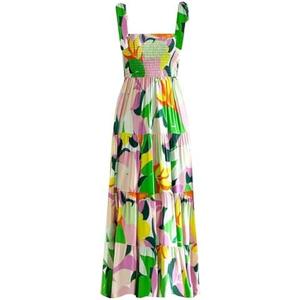 kinstell Women's Summer Boho Spaghetti Strap Square Neck Ruffle Casual Flowy Long Dress Beach Swing Party Maxi Dress, Size M-L, A Purple Floral