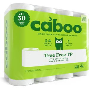 Caboo Tree Free Toilet Paper | Septic Safe, Eco Friendly, Chemical Free, Non Toxic | 2 Ply Toilet Tissue, Pack of 24 Double Rolls, 300 Sheets Per Roll