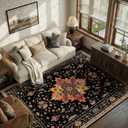 RELEANY Area Rugs 6'x9' Washable Non-Slip, Floral Vintage Distress Print Pattern Medallion Carpet for Living Room Bedroom Dining Room, Black Colorful Floral Dark Tan