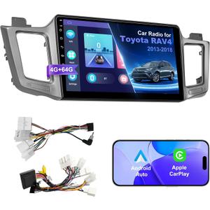 4G+64G Car Radio Stereo for Toyota RAV4 2013-2018, Wireless Carplay&Android Auto with Android 13 Support Bluetooth/Voice Control/GPS/WiFi/Back-up Camera/SWC/FM, 10.1 Inch IPS Touch Screen