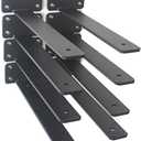 8 Pack - 10 inch Black Hidden L Shelf Bracket (1/5 Inch Thicked) Iron Floating Shelf Brackets Rustic Industrial Metal Brackets for Shelf Support