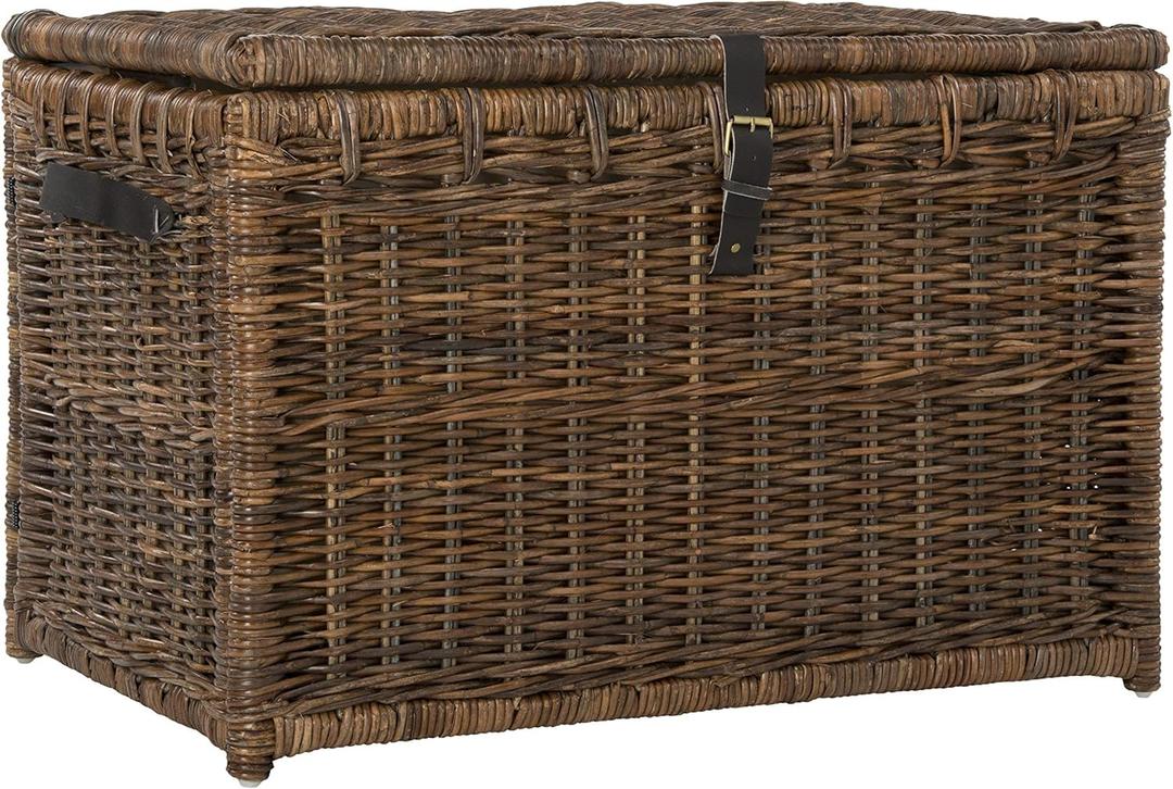 happimess HPM9004A Michael Wicker Trunk Collapsible for Flat Storage, Rattan-Sarang Buaya, Coastal for Office, Dorm, Living, Bedroom, Dining Room, 35", Brown