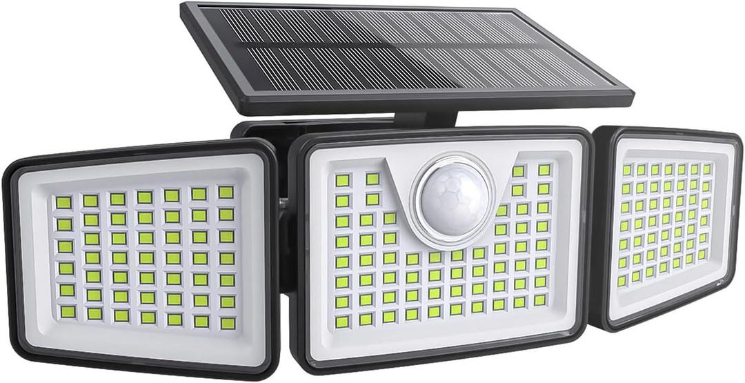 2500LM Solar Lights Outdoor with Motion Sensor,3 Head 270 Wide Angle Street Area Lights, IP65 Waterproof Security Lighting with 3 Modes (Non-Remote)