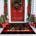 Christmas Outdoor Rug Set, Christmas Tree Door Mat Combo Set, Welcome Mat + 28 x 43 inch Red Black Buffalo Plaid Rugs, Checkered Christmas Trees Rug for Porch Entryway Winter Holiday Outdoor Decor