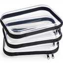 Hoolerry 3 Pcs Clear Hard Zipper Case Hard Plastic Zipper Pouch Makeup Bag Portable Travel Organizer for Cosmetics, Office Supplies, Documents & Toiletries(Black,M)