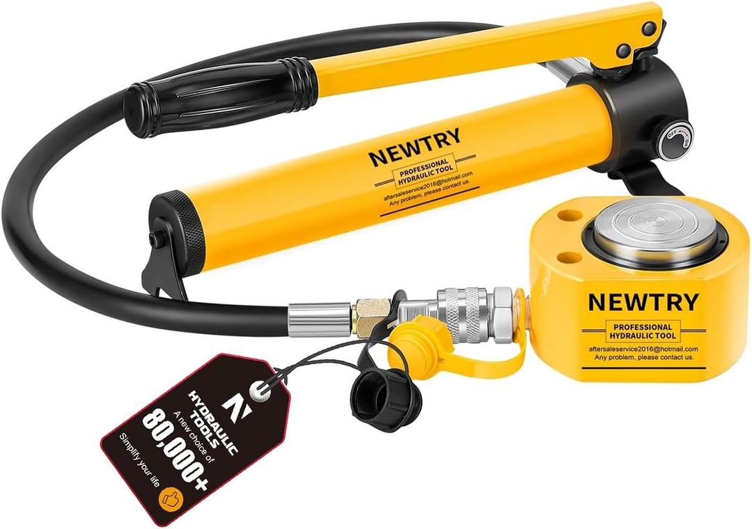NEWTRY 10T Low Profile Hydraulic Jack Porta Power Kit + CP-180 Manual Hydraulic Hand Pump, Industrial Mini Hydraulic Cylinder, Stroke 0.4 (10T Hydraulic Jack + cp-180 pump)