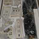 Mokof Christmas Village Set - 7 White Ceramic Houses with Remote LED Tea Lights and 8 Mini Trees, Farmhouse Christmas Decorations Indoor for Fireplace, Mantel, Tabletop, Shelves Winter Holiday Decor