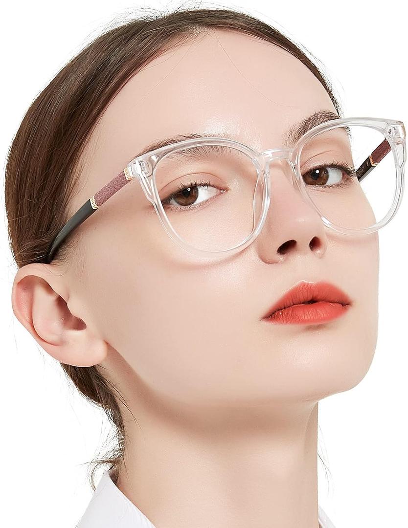 MARE AZZURO Large Bling Reading Glasses Women Trendy Round Readers  (Transparent, 1.00)