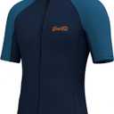 GoldFin Men Wetsuit Top, Mens Short Sleeve Wet Suit Neoprene Jacket 2mm Front Zipper Wetsuits Shirt Cold Water Swim Scuba Diving Surfing Snorkeling (XX-Large, Navy)