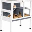 2-Story Guinea Pig Cage with Stand, Indoor Wooden Hamster Cage with Ramp, Pull-Out Tray, Hideout & Platform, Acrylic Transparent Small Animal Habitat for Chinchillas, Ferrets, Hedgehogs,Grey