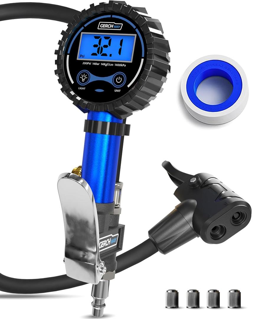 Presta Valve Air Chuck  Digital Bike Tire Inflator with Pressure Gauge  Schrader to Presta Valve Adapter for Air Compressor