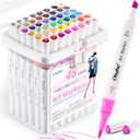 Ohuhu Markers: 48-Color Double Tipped Brush & Chisel Alcohol Markers for Adults Coloring Illustration, Alcohol-based Art Marker Set with Unique Designed Grip, Great Value Pack for Beginners