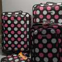 Rockland Escape 4-Piece Softside Upright Luggage Set, Telescoping Handles, Multi/Pink Dot, (14/19/24/28)
