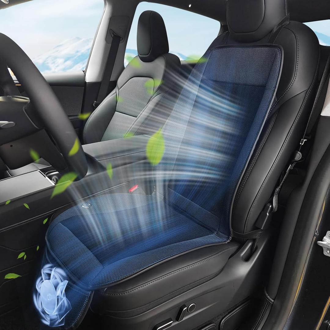Cooling Car Seat Cushion, 12V-24V Ventilated Car Front Seat Pad with Powerful Fan, Breathable Mesh, 3-Speed Adjustable Airflow, Universal Fit for Cars, SUVs, Trucks, Vans