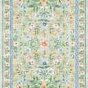 Washable Area Rug 5'7' Green Large Living Room Rug Dirty Pink Blue Floral Non-Slip Soft Boho Colorful Oriental Vintage Bedroom Carpet Dining Room Nursery Home Office Indoor Decor