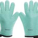 KITCHEN PERFECTION XL Silicone Smoker Oven Gloves-Extreme Heat Resistant BBQ Gloves-Handle Hot Food Right on Your Grill Fryer&Pit|Waterproof Grilling Cooking Baking Mitts|Superior Value Set+3 Bonuses (Mint)