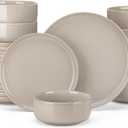 vancasso PLAYA Ceramic Plates and Bowls Sets,24 Pieces Grey Dinnerware Sets for Kitchen,Reactive Glaze Dishes Set for 8, Dishwasher and Microwave Safe (Gray)