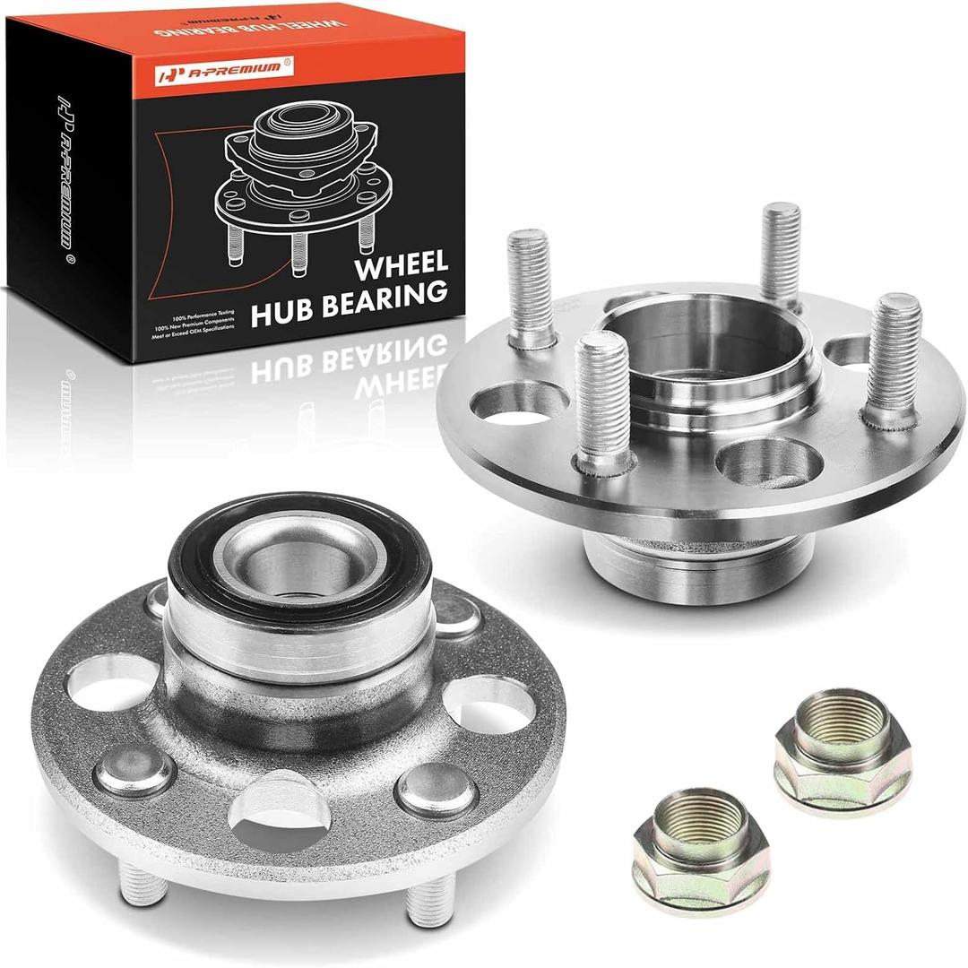 A-Premium 2 x Rear Wheel Bearing and Hub Assembly with 4-Lug Compatible with Honda Civic 1985-2000, Civic del Sol 1993-1997, CRX 1988-1991, Wagovan 1986-1987, Acura EL 1997-2000