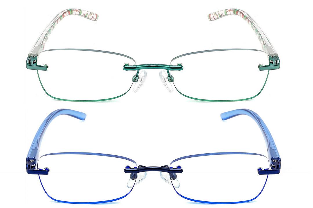 JJWELL 3 Pack Blue Light Blocking Reading Glasses for Women, Anti Eyestrain/ Computer Glare UV 400 Filter Readers with Spring Hinge, Lightweight Rimless Tinted Metal Blue Rays Eyeglasses (3.50)