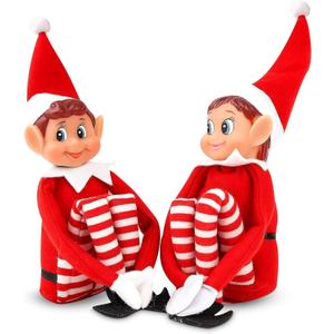 Quebec Naughty Elf Set - Boy & Girl Christmas Elf Figures, Santa's Little Helper Inspired, Soft Body, Vinyl Faces, 12 Inch, Couple